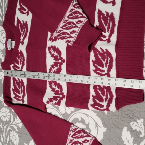 Vtg 90s Fashion Formulas Knit Purple Plum White Sweater Stripe, Leaf Design, Sm - Picture 9 of 14